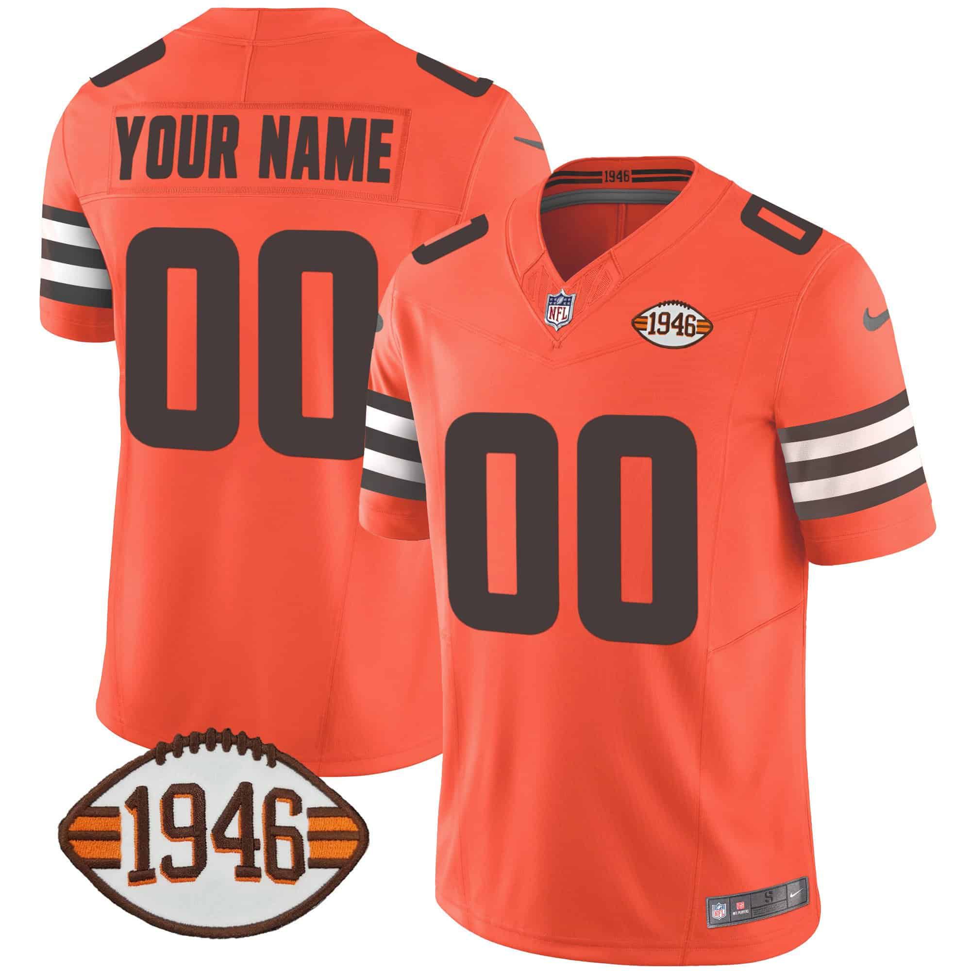 Men Cleveland Browns Orange 1946 75th Anniversary Patch Custom 2024 Nike NFL Jersey style 1